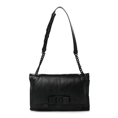 Salvatore Ferragamo Calfskin Small Viva Bow Shoulder Bag Black 1 of 9