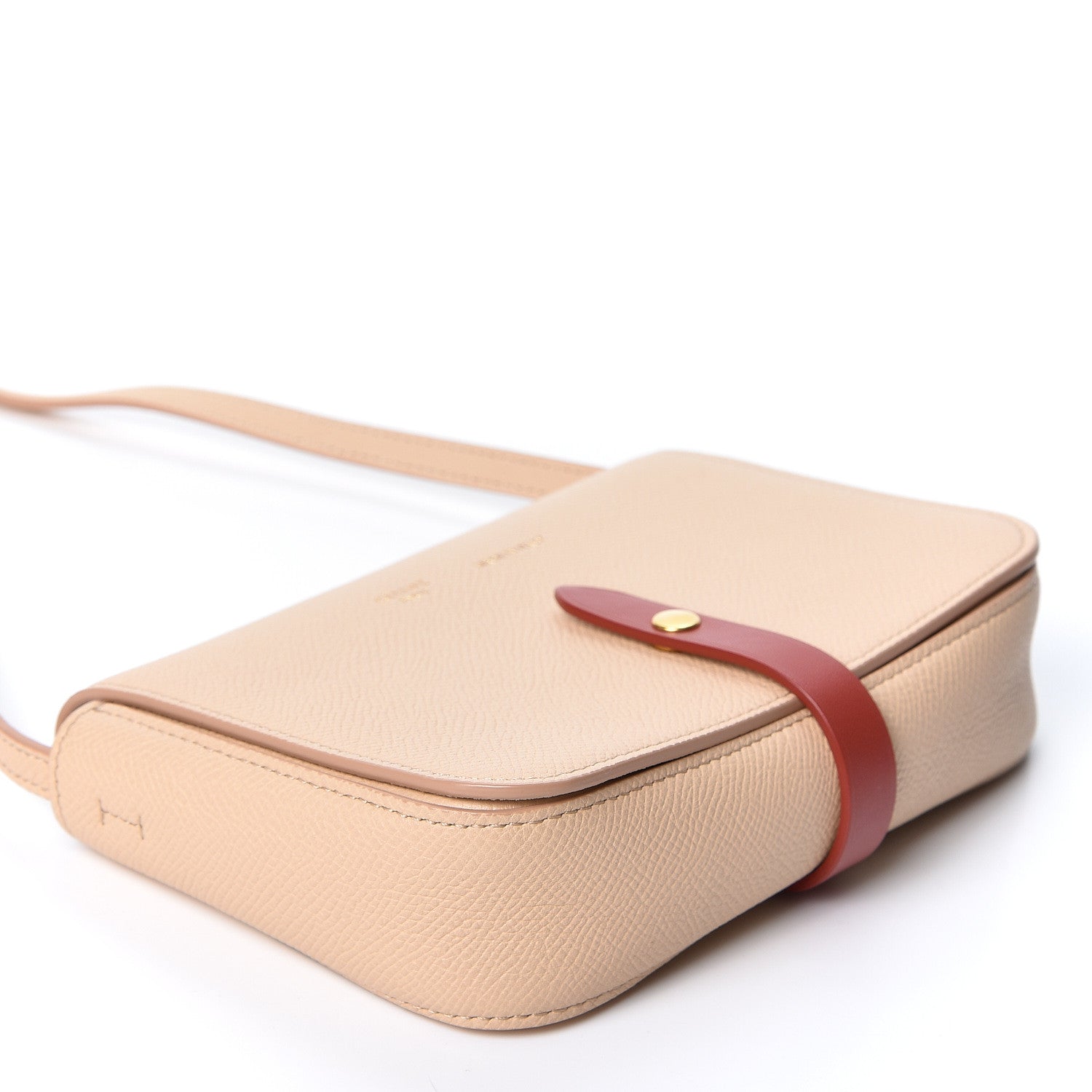 Celine Grained Shiny Calfskin Strap Clutch Light Taupe Red 3 of 9