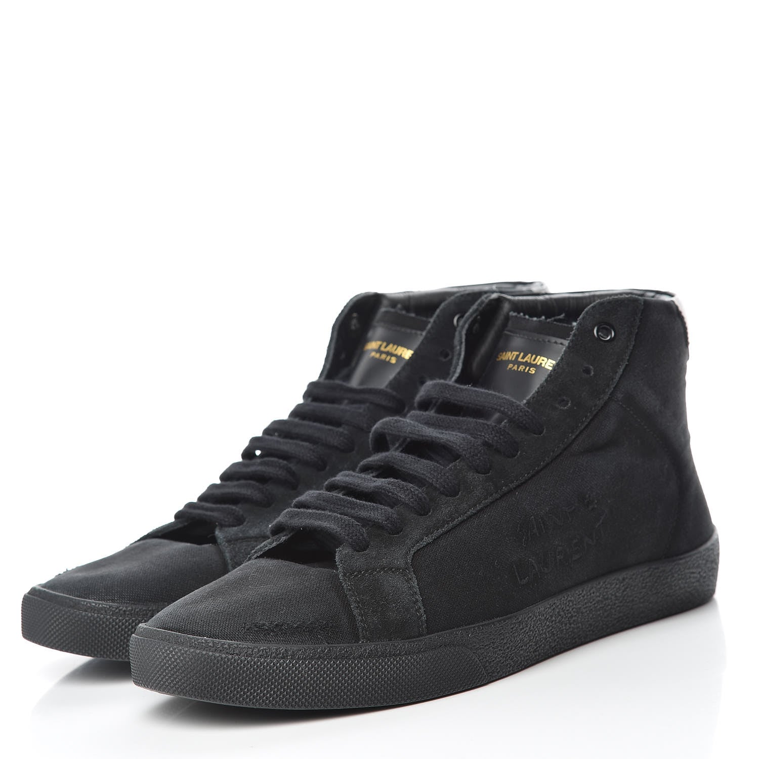 Saint Laurent Distressed Canvas Mens Classic Court High Top Sneakers 43 Black 3 of 10