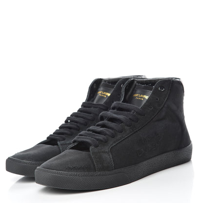 Saint Laurent Distressed Canvas Mens Classic Court High Top Sneakers 43 Black 3 of 10