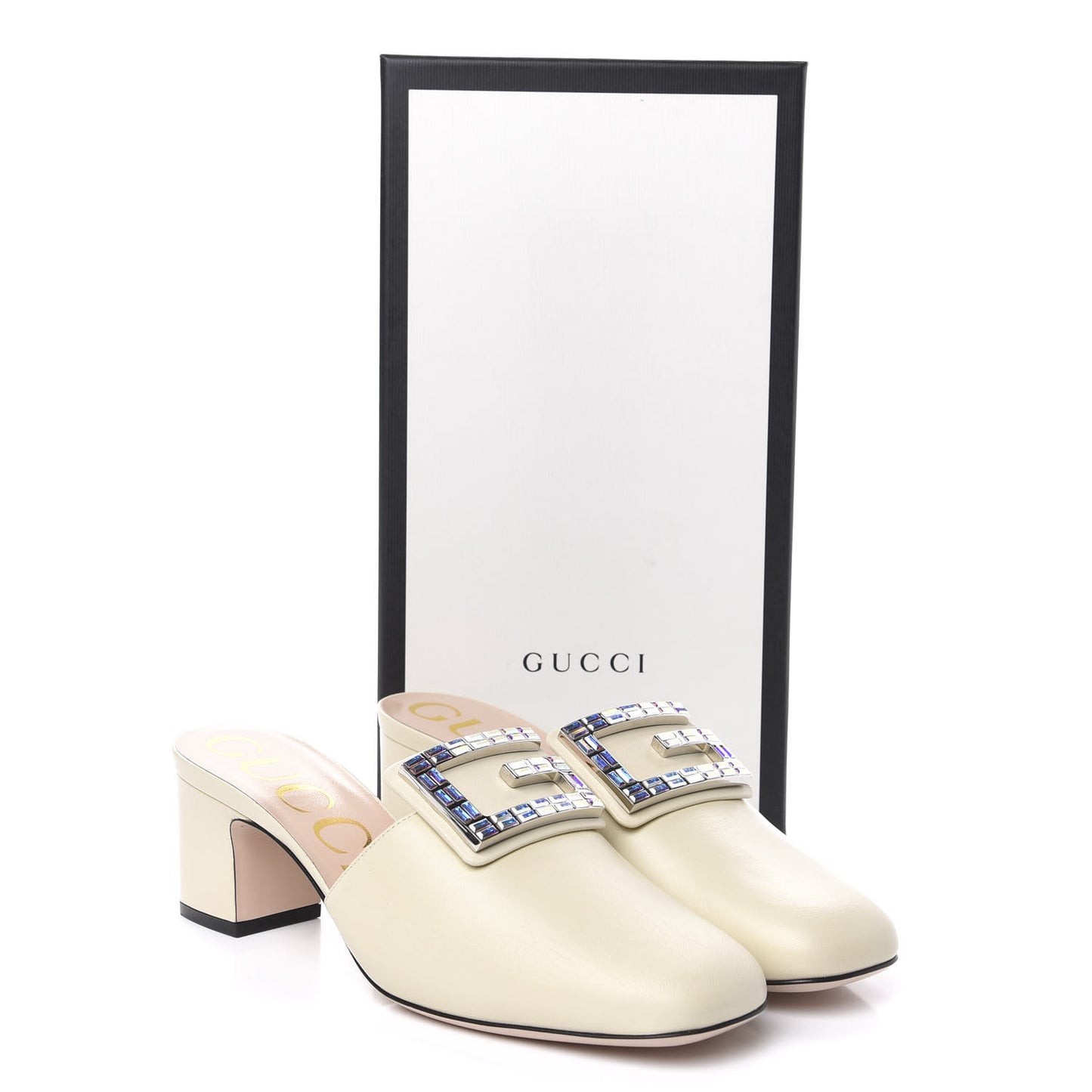 Malaga Kid Crystal Square G Madelyn Mules 39 Vintage White