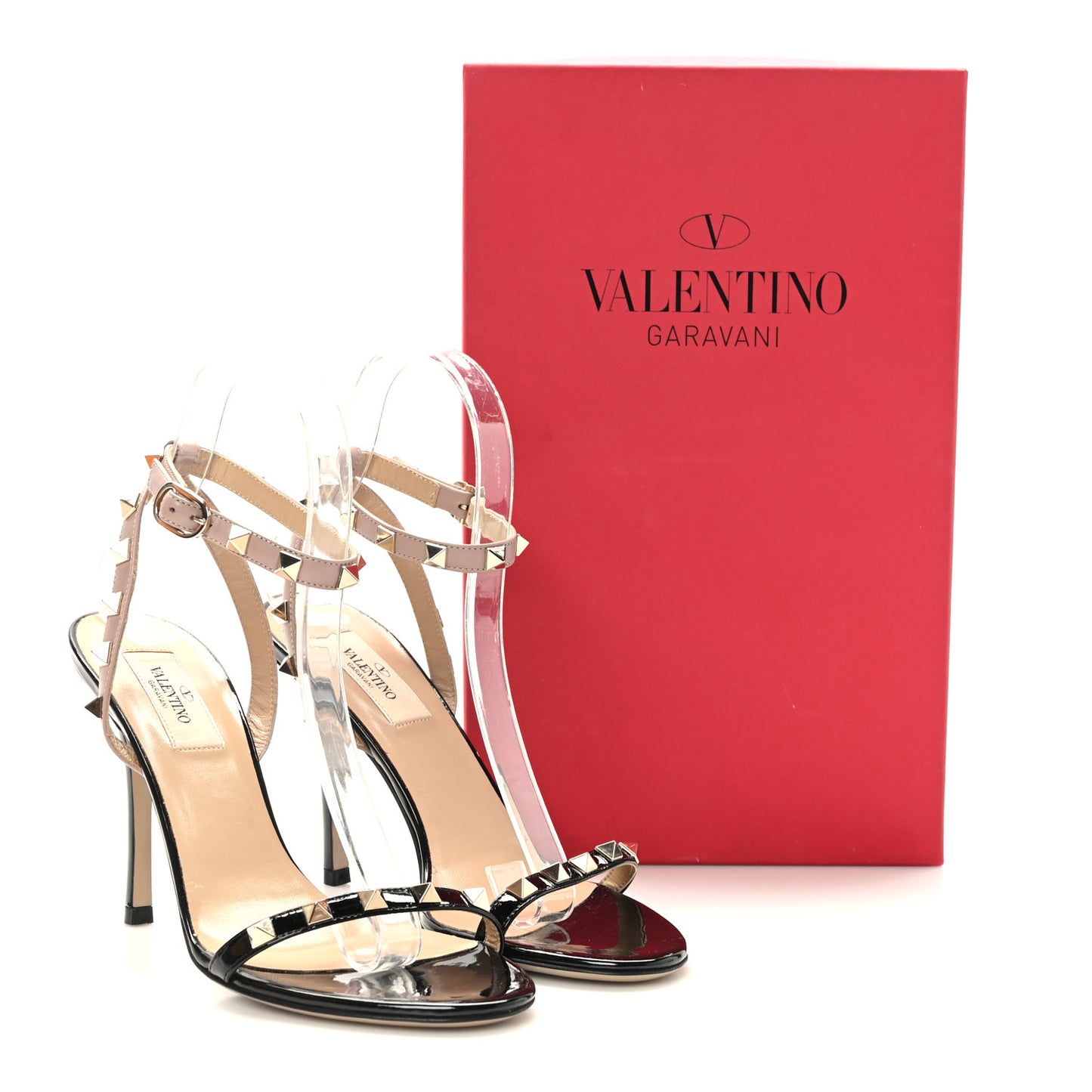 Patent Nappa Rockstud Ankle Strap 100mm Sandals 37.5 Black Poudre