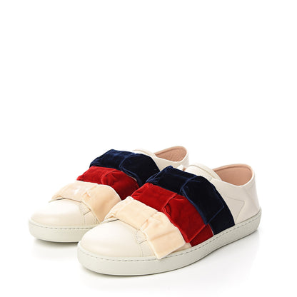 Gucci Calfskin Womens Velvet Bow Ace Sneakers 37.5 White 3 of 9
