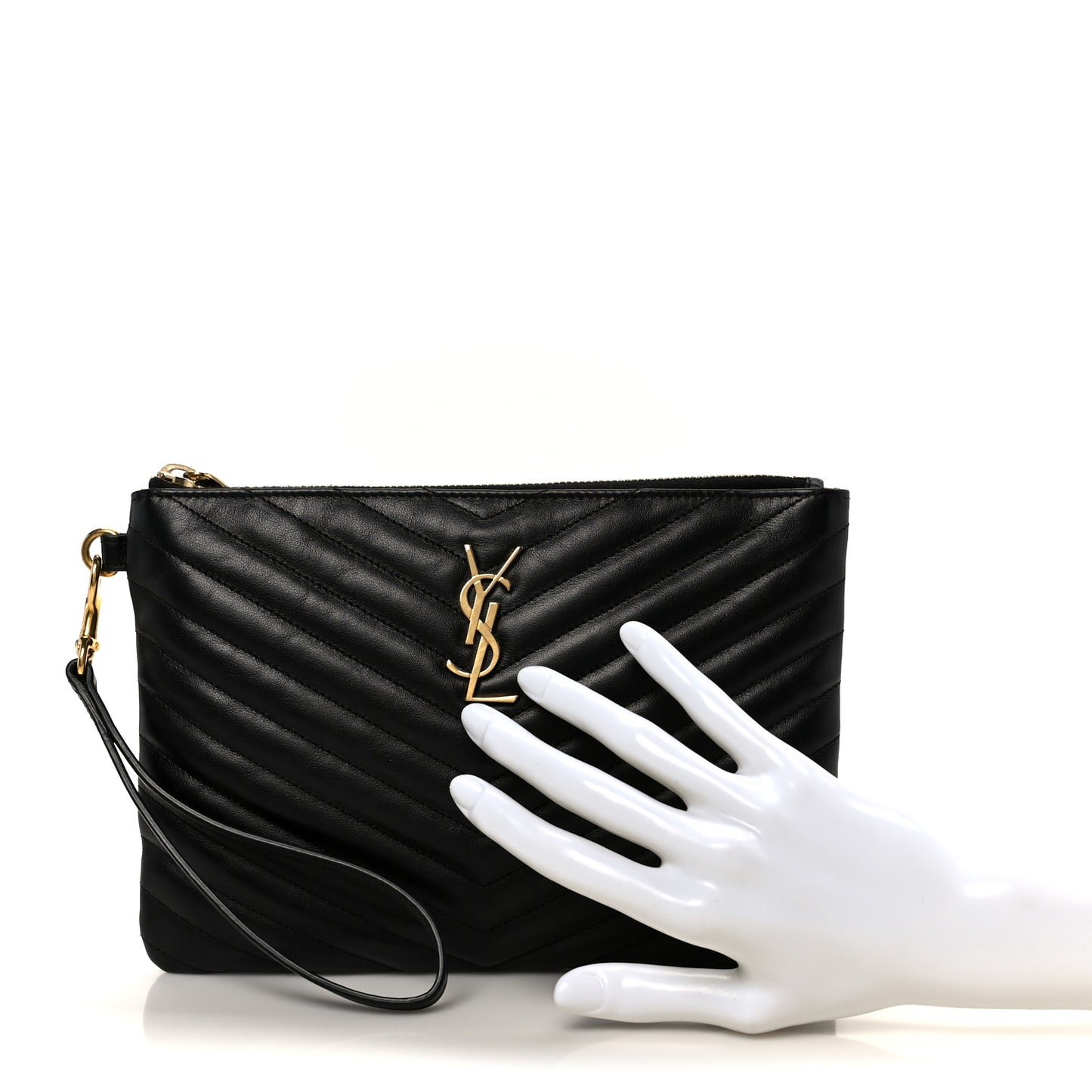 Calfskin Matelasse Chevron Monogram A5 Wristlet Black