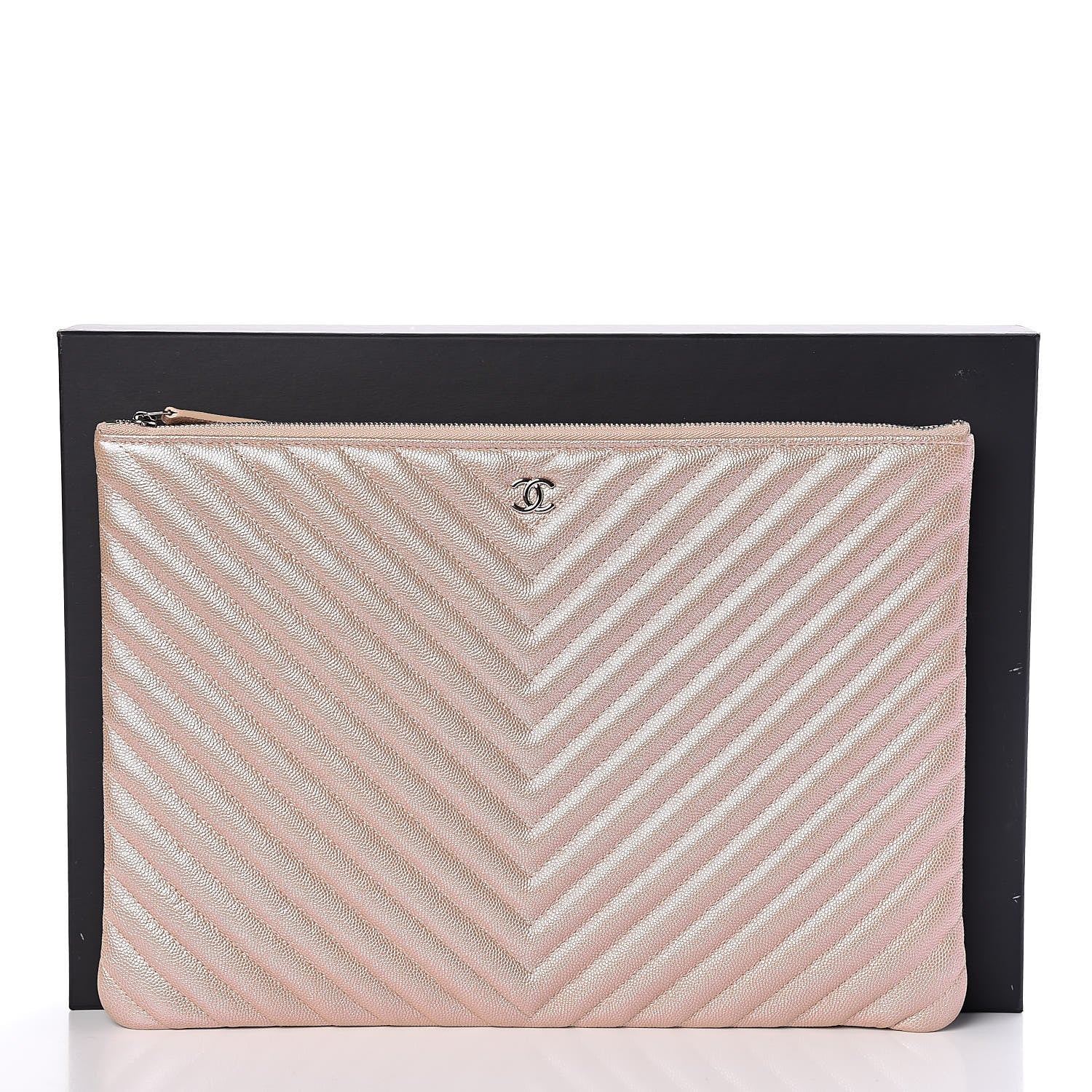 Chanel Iridescent Caviar Chevron Quilted Large Cosmetic Case Light Gold 8 of 8