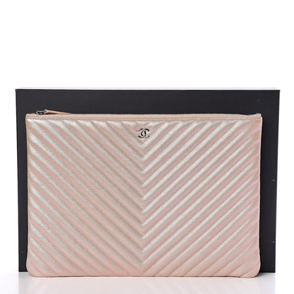 Chanel Iridescent Caviar Chevron Quilted Large Cosmetic Case Light Gold 8 of 8