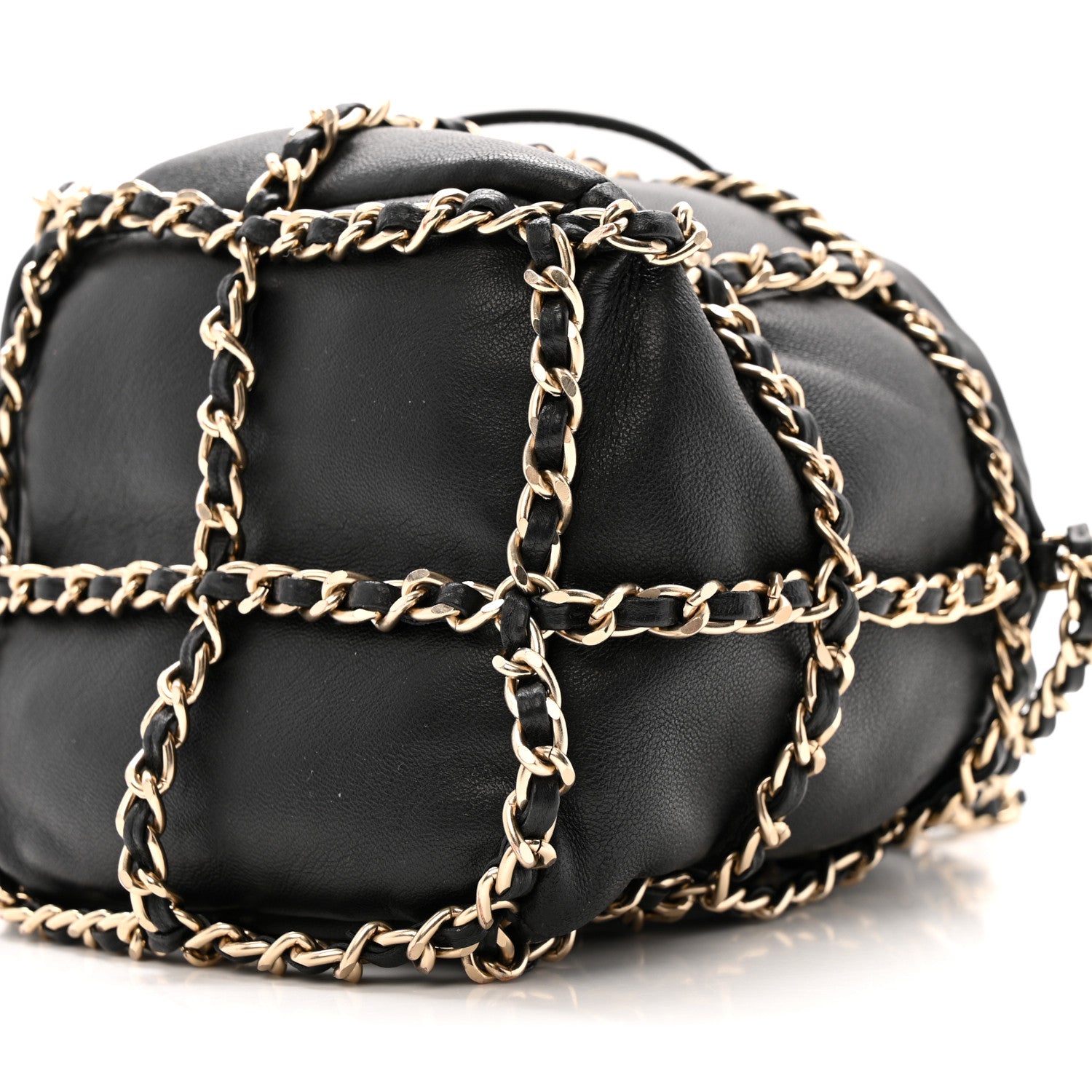 Chanel Lambskin Bucket Chain Drawstring Bag Black 10 of 13