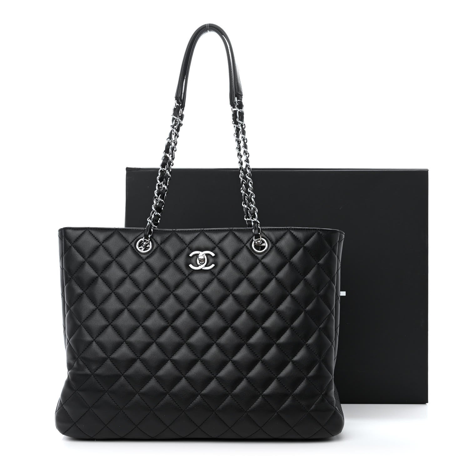 Chanel Calfskin Quilted Large Turn Lock Shopping Tote Black 11 of 11