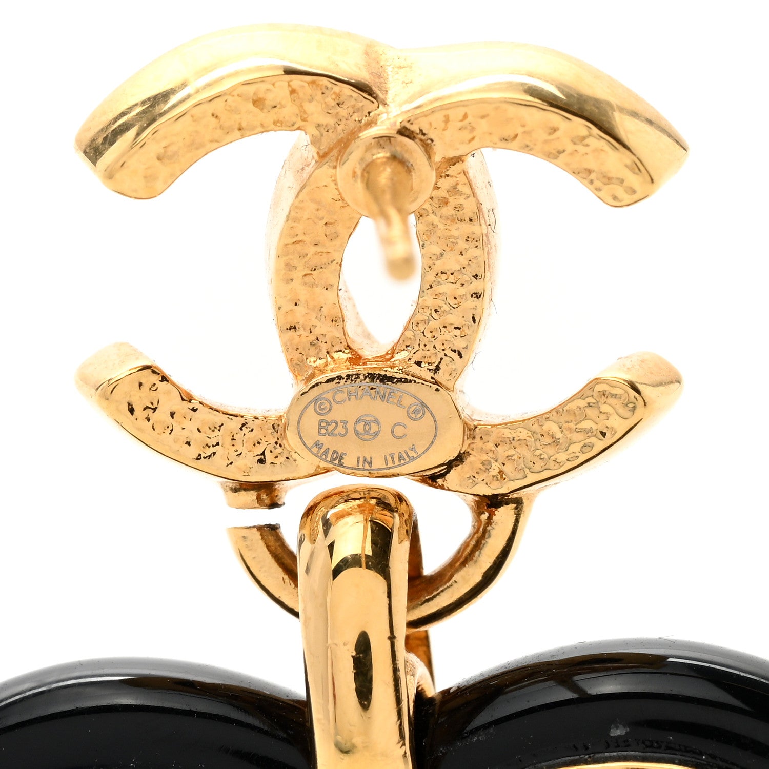Chanel Resin Heart CC Drop Earrings Black Pink Gold 4 of 4