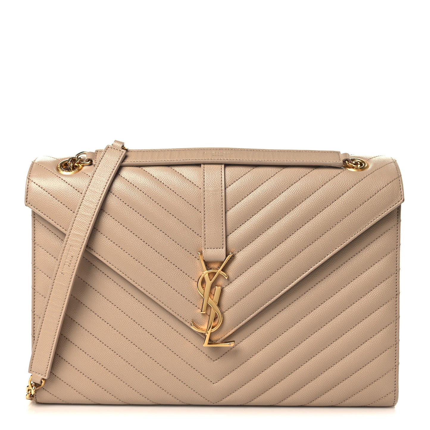 Grain De Poudre Matelasse Chevron Large Monogram Satchel Dark Beige