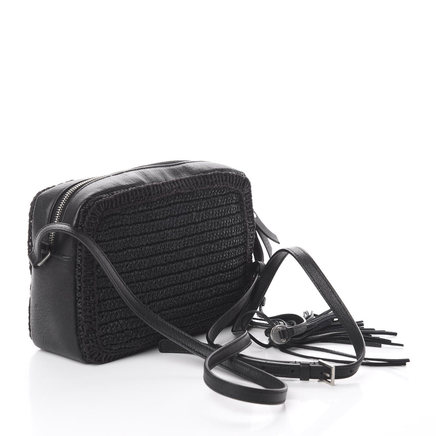 Raffia Calfskin Monogram Lou Camera Bag Black