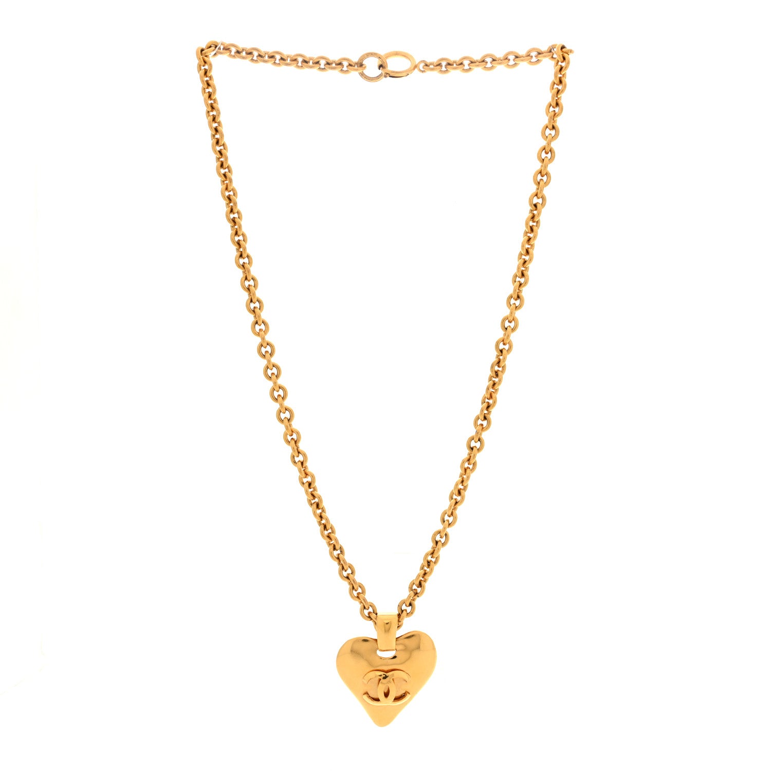 Chanel CC Heart Chain Pendant Necklace Gold 3 of 5