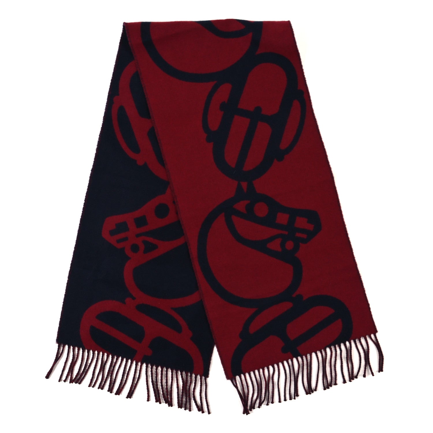 Hermes Cashmere Boucles et Camails Muffler Marine Bordeaux 2 of 3