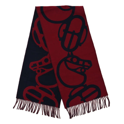 Hermes Cashmere Boucles et Camails Muffler Marine Bordeaux 2 of 3