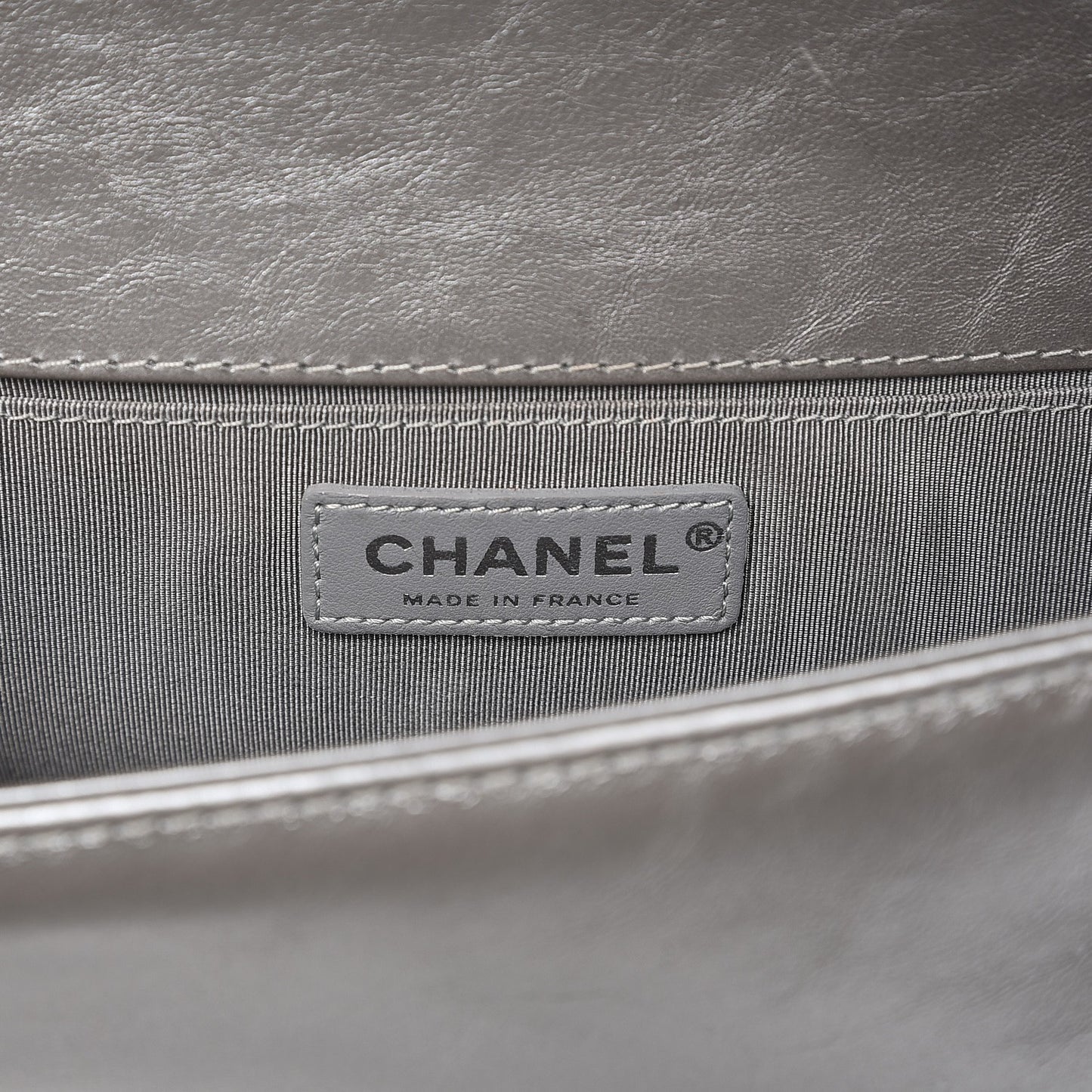 Metallic Calfskin Chevron Quilted Medium Boy Chained Flap Silver