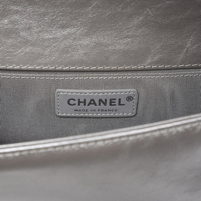 Chanel Metallic Calfskin Chevron Quilted Medium Boy Chained Flap Silver 6 of 10