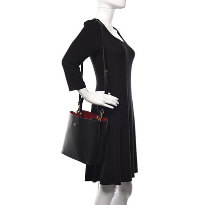 Prada Saffiano Cuir Medium Panier Bucket Bag Black Fuoco 2 of 9
