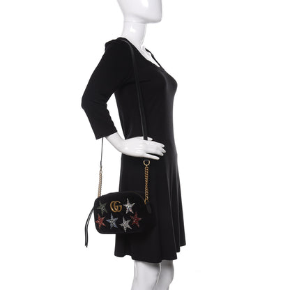 Gucci Velvet Matelasse Crystal Star Embroidered Small GG Marmont Chain Shoulder Bag Black 2 of 11