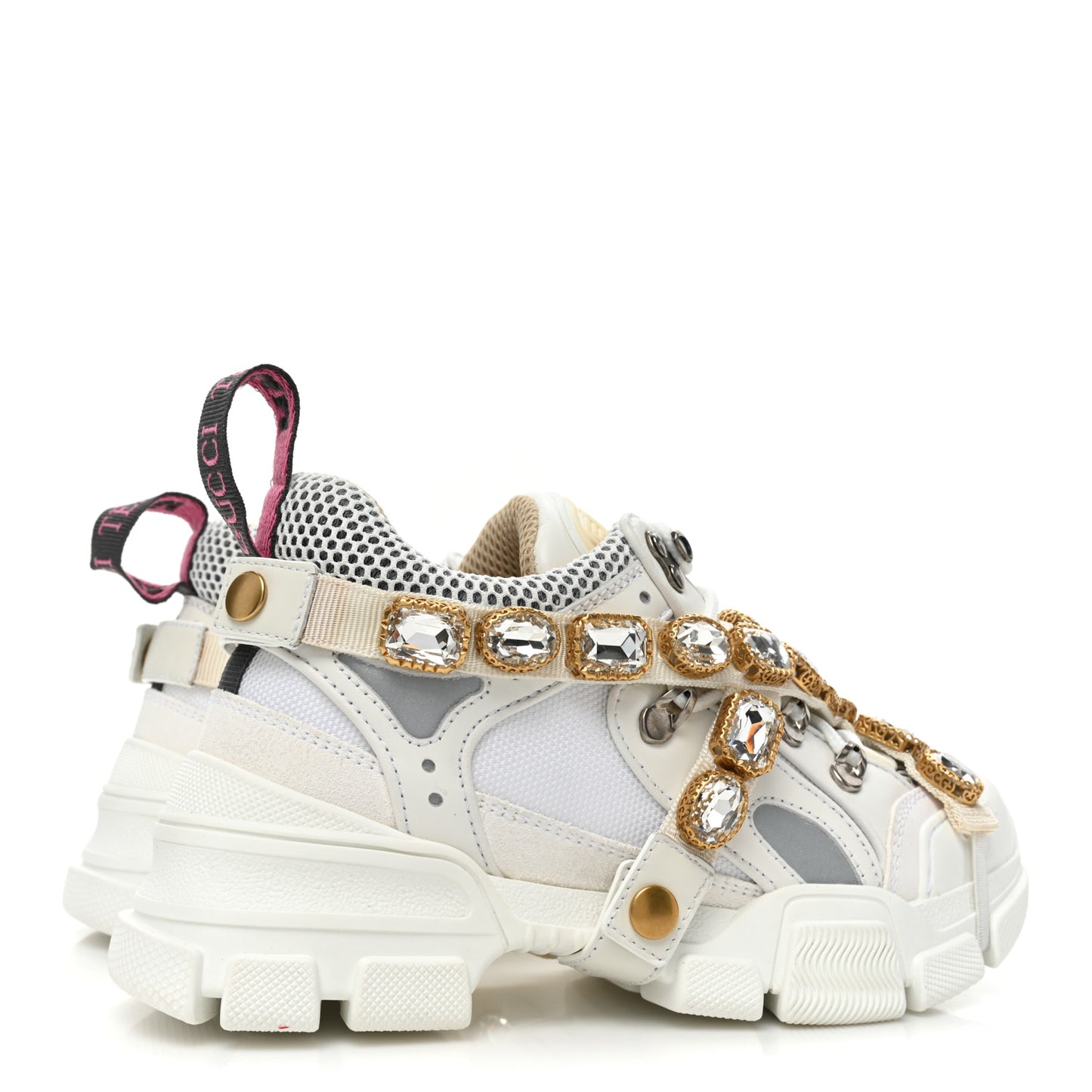 X SEGA Mesh Calfskin Suede Removable Crystals Womens Flashtrek Sneakers 35 Great White