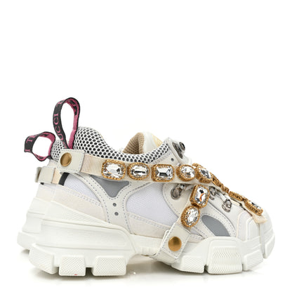 Gucci X SEGA Mesh Calfskin Suede Removable Crystals Womens Flashtrek Sneakers 35 Great White 5 of 10