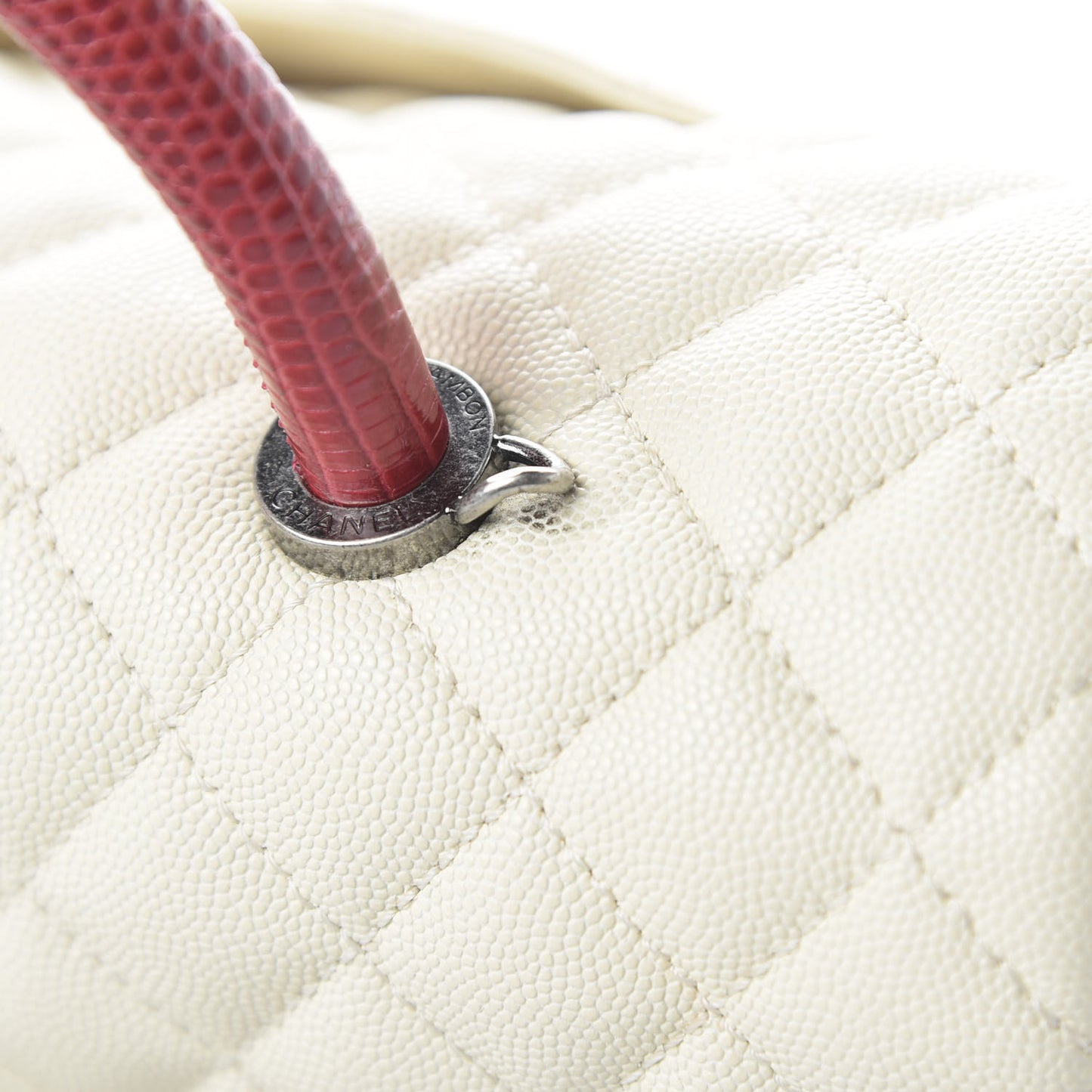Caviar Lizard Quilted Medium Coco Handle Flap White
