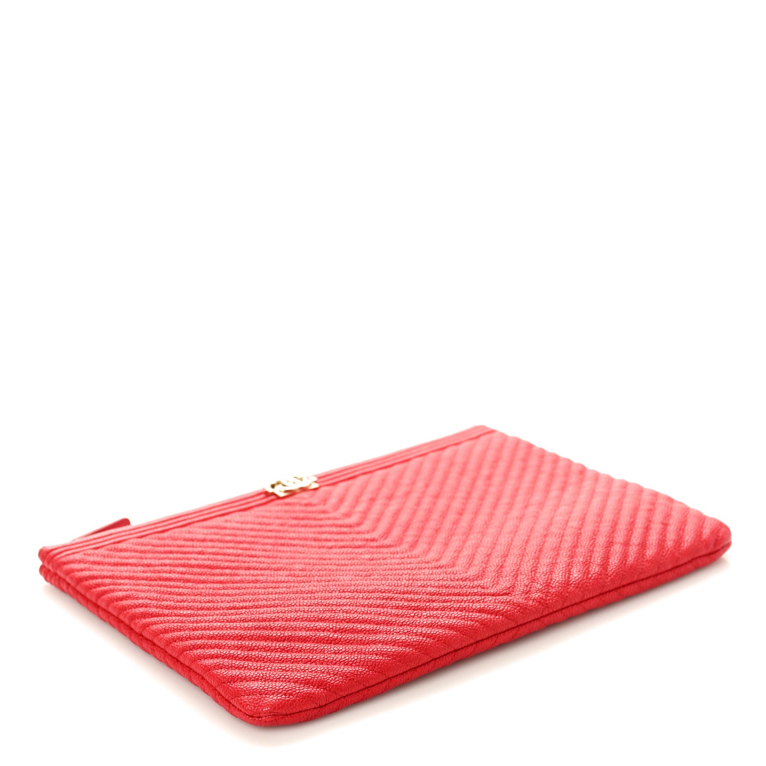 Chanel Caviar Chevron Quilted Medium Boy Cosmetic Case Red 4 of 8