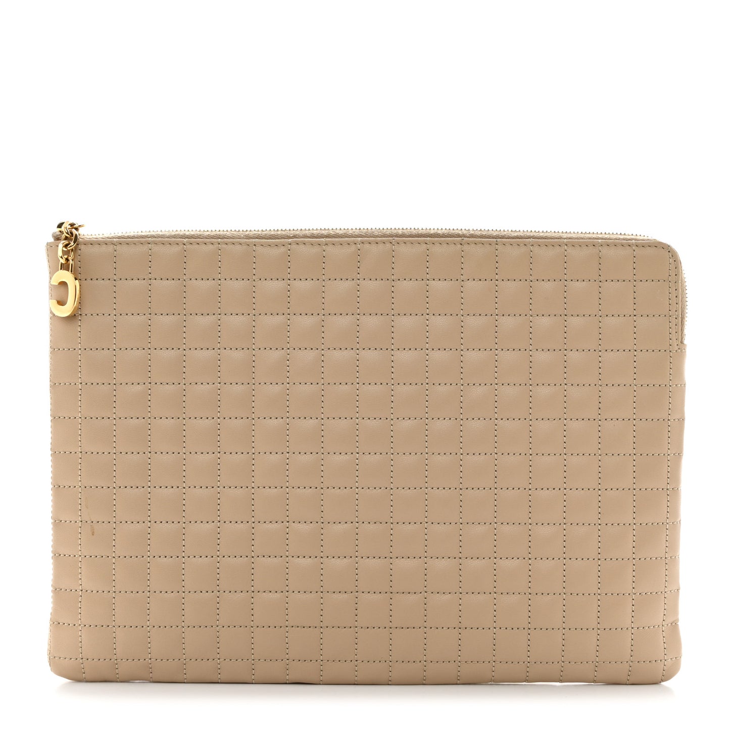 Calfskin Quilted C Charm Pouch Nude