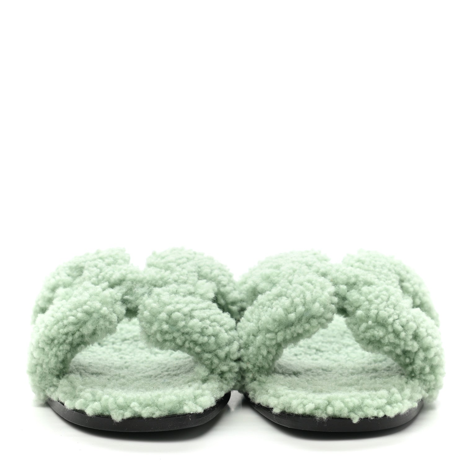 Hermes Woolskin Oran Sandals 37.5 Vert D'Eau 2 of 8