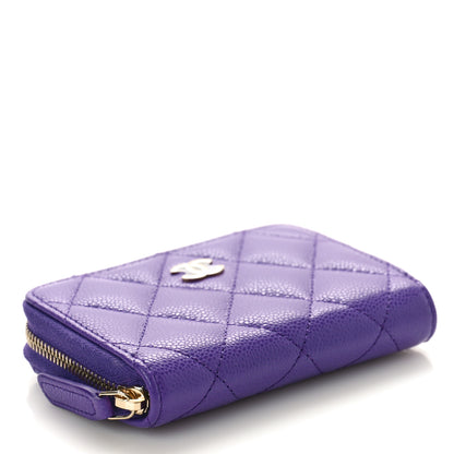 Chanel Caviar Quilted Zip Around Coin Purse Wallet Purple 4 of 10