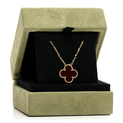 Van Cleef & Arpels 18K Yellow Gold Carnelian Vintage Alhambra Pendant Necklace 6 of 6