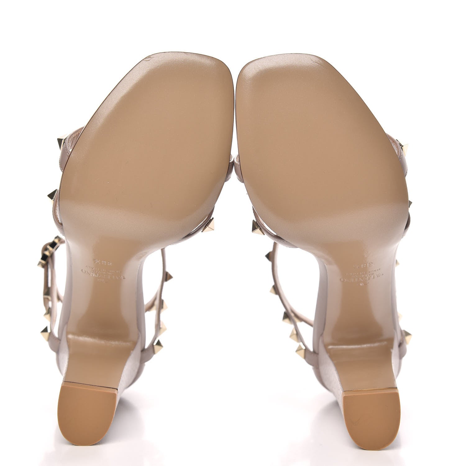 Valentino Garavani Pebbled Calfskin Rockstud Cross Strap 05/105mm Sandals 38.5 Poudre 5 of 9