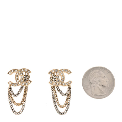 Chanel Crystal Chain CC Earrings Gold 2 of 5