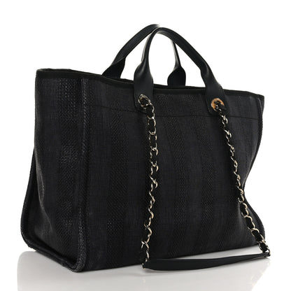 Chanel Mixed Fibers Calfskin Striped Medium Deauville Tote Black 3 of 11