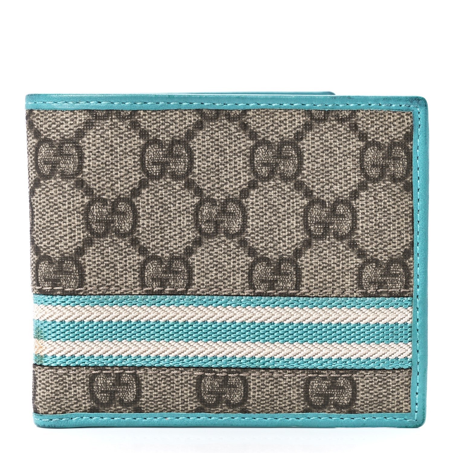 Gucci GG Plus Monogram Web Bi-Fold Wallet Blue Beige 1 of 13