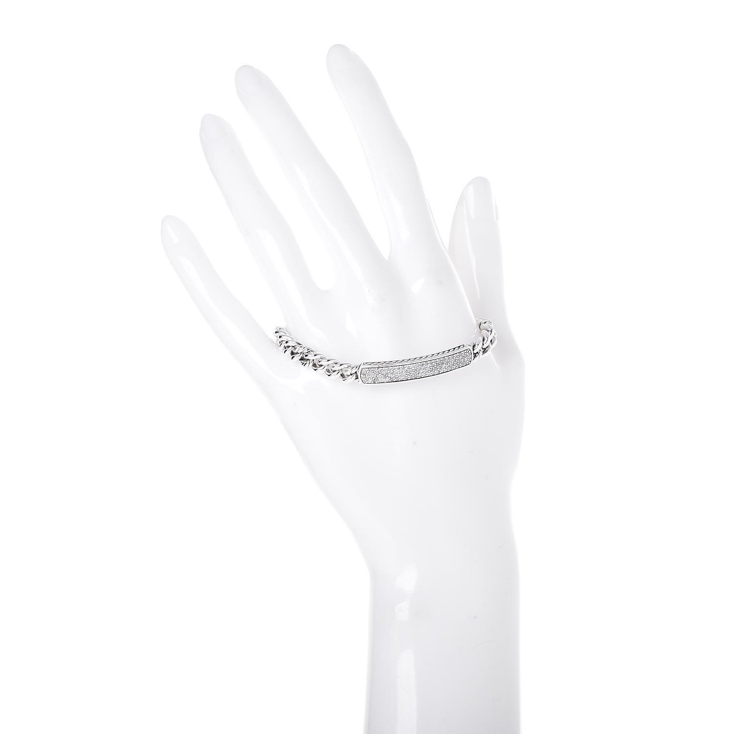 David Yurman Sterling Silver Pave Diamond 6mm Petite ID Bracelet 2 of 4