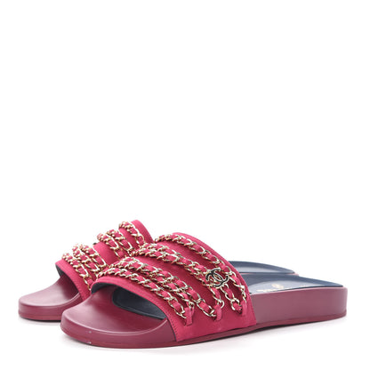 Chanel Satin Chain Flat Sandals 40 Dark Fuchsia 3 of 10