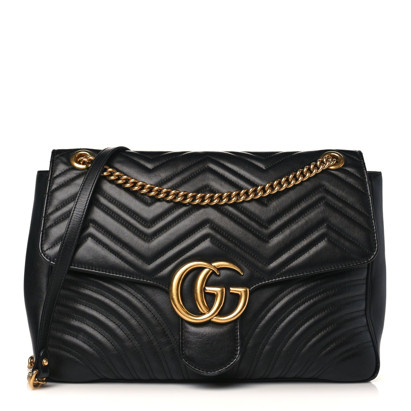 Calfskin Matelasse Large GG Marmont Shoulder Bag Black