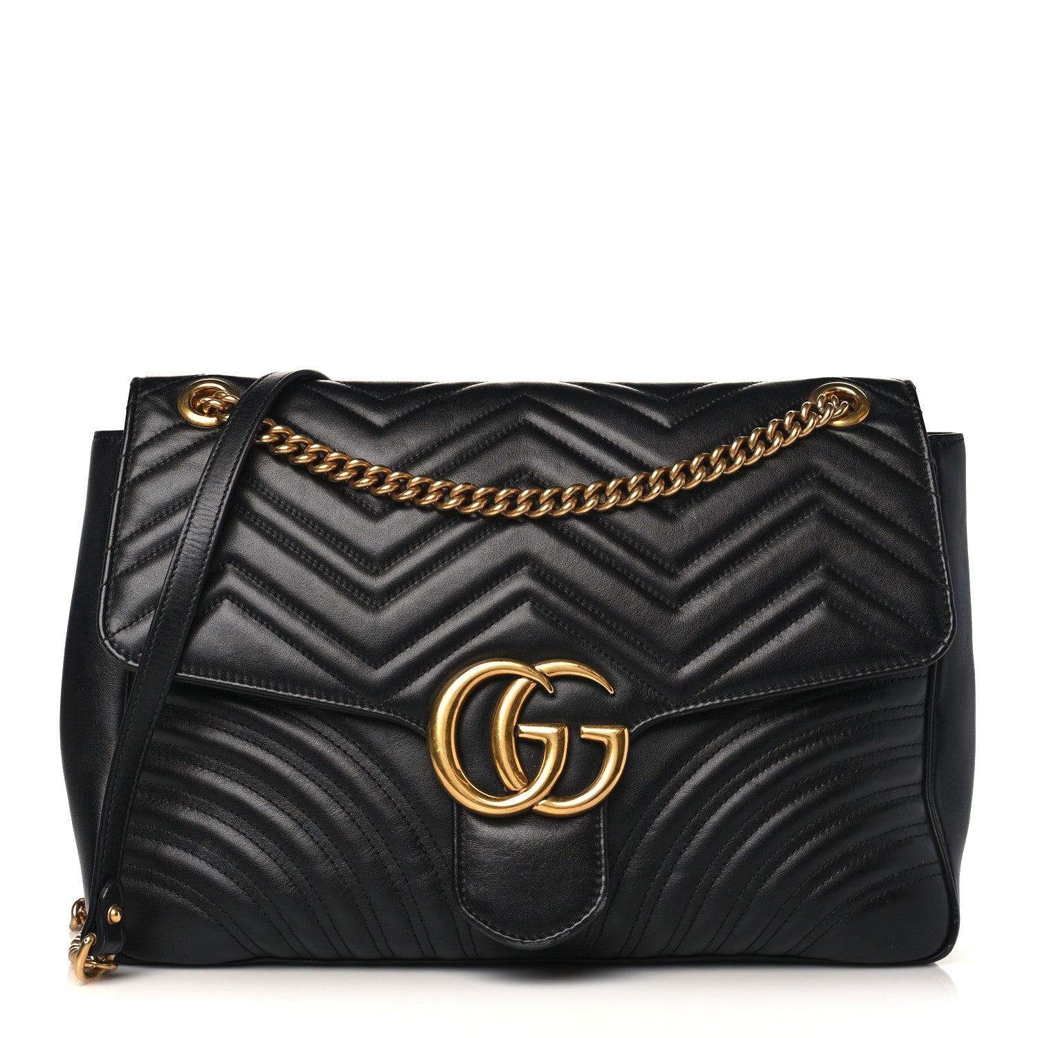 Gucci Calfskin Matelasse Large GG Marmont Shoulder Bag Black 1 of 12
