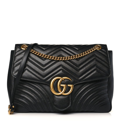 Gucci Calfskin Matelasse Large GG Marmont Shoulder Bag Black 1 of 12