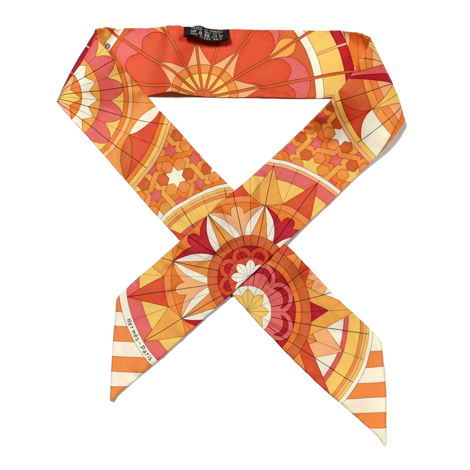 Hermes Silk Rose de Compas Twilly Orange Corail Jaune D'Or 1 of 4