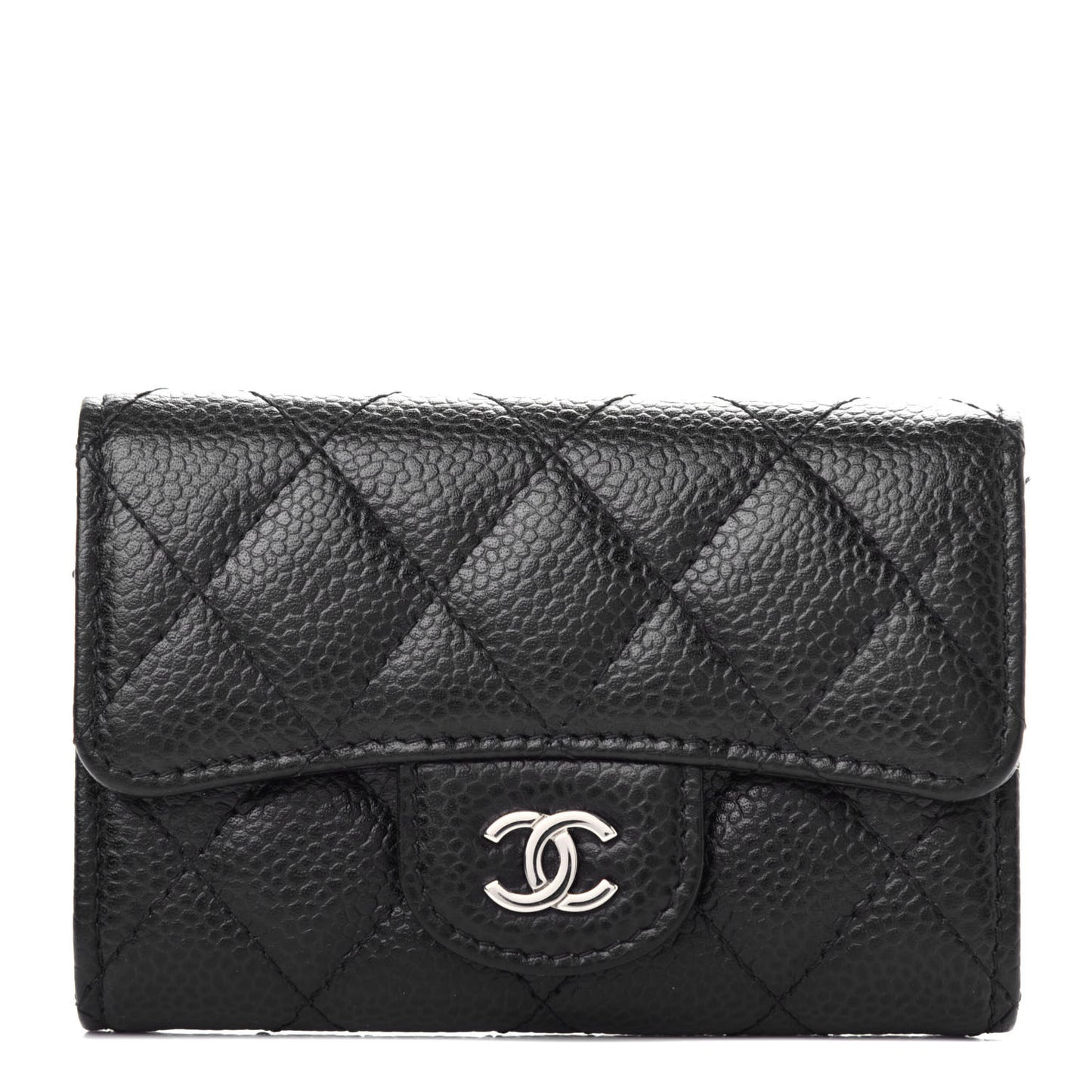 Caviar Quilted Flap Card Holder Black