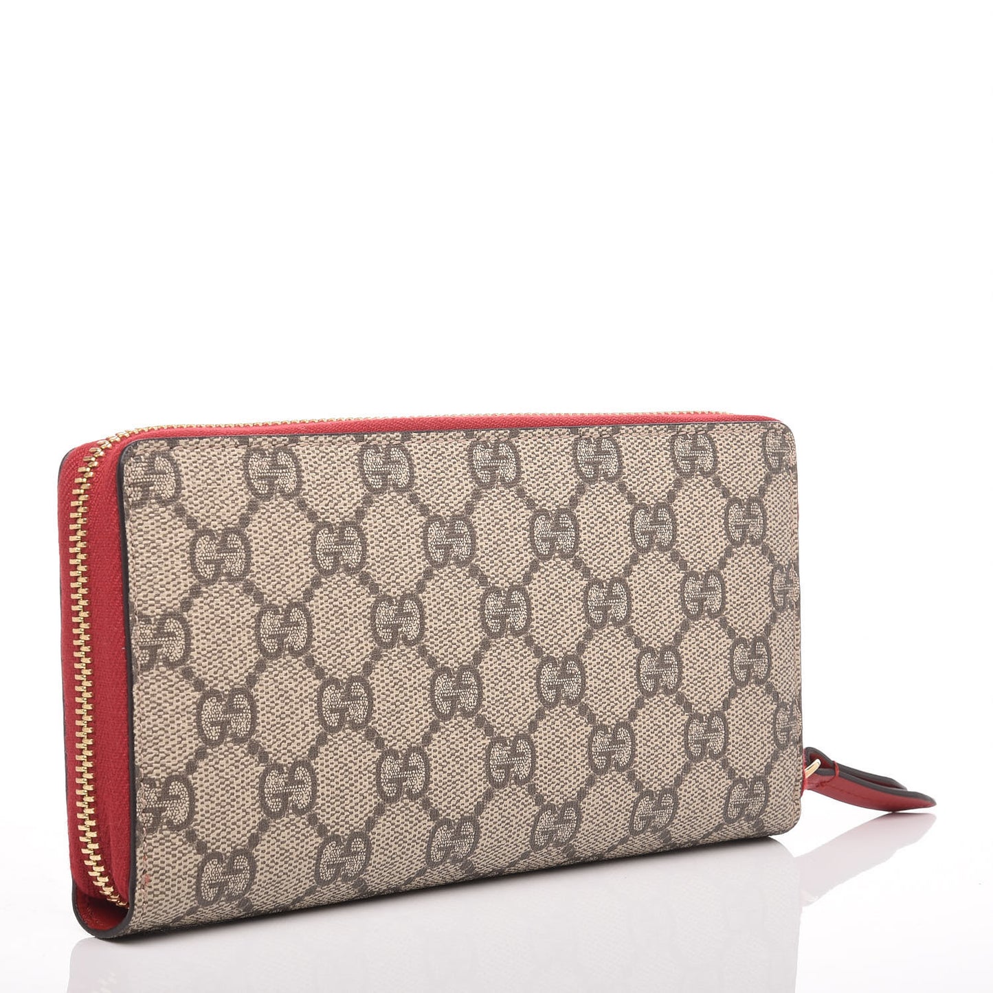 GG Supreme Monogram Kingsnake Heart Embroidered Zip Around Wallet Red