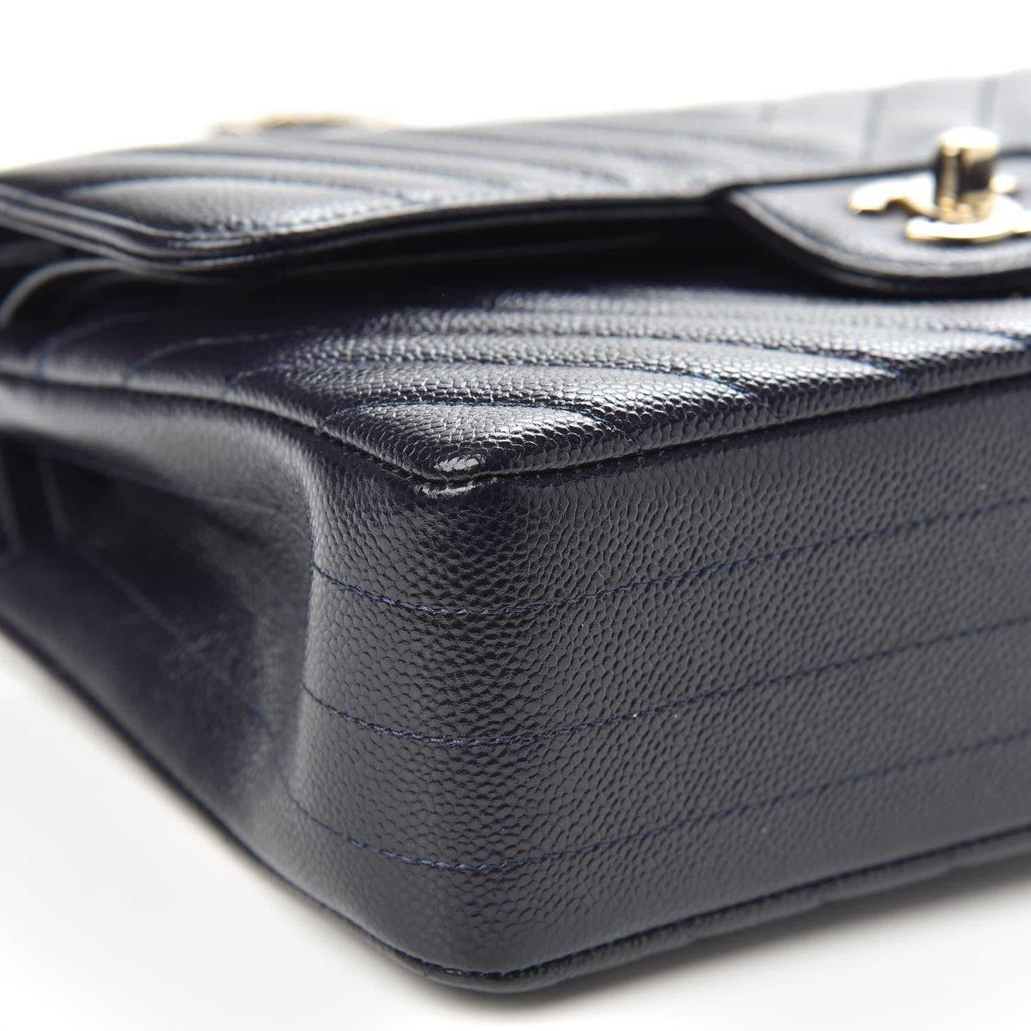 Chanel Caviar Chevron Quilted Small Double Flap Navy Blue 8 of 11