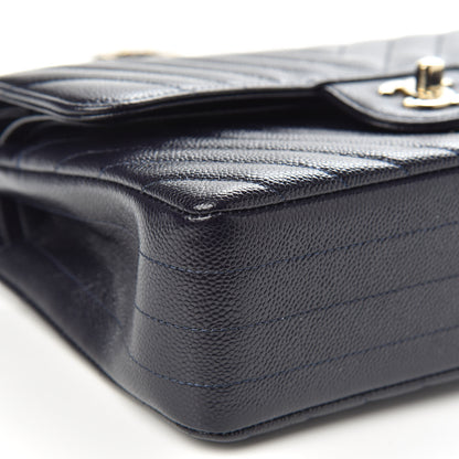 Chanel Caviar Chevron Quilted Small Double Flap Navy Blue 8 of 11