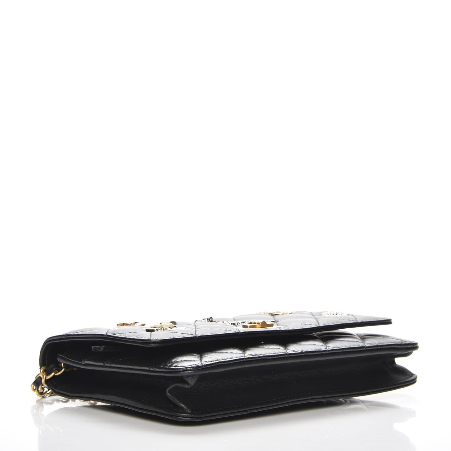 Aged Calfskin Quilted Lucky Charms 2.55 Reissue Wallet On Chain WOC Black
