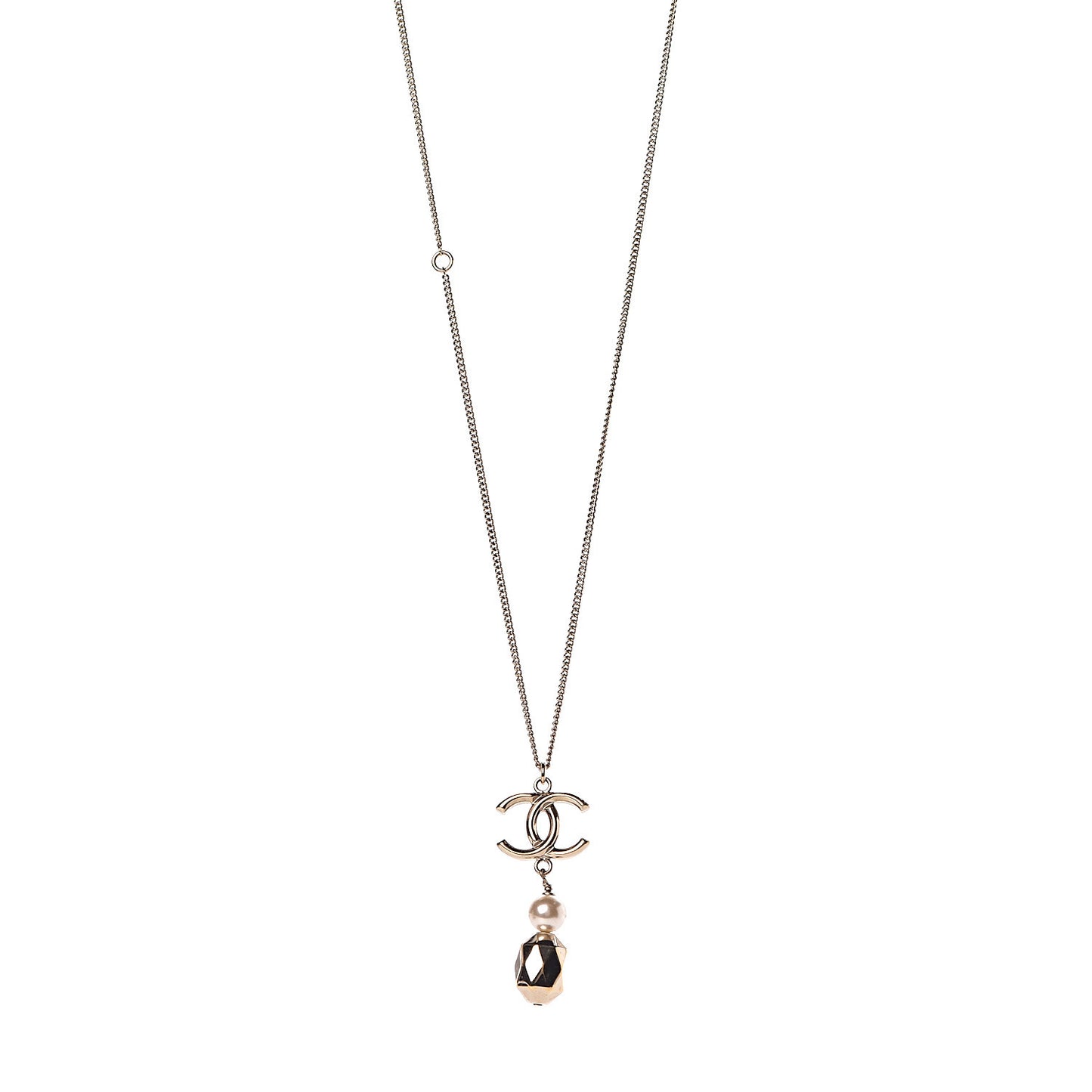 Pearl CC Drop Necklace Gold