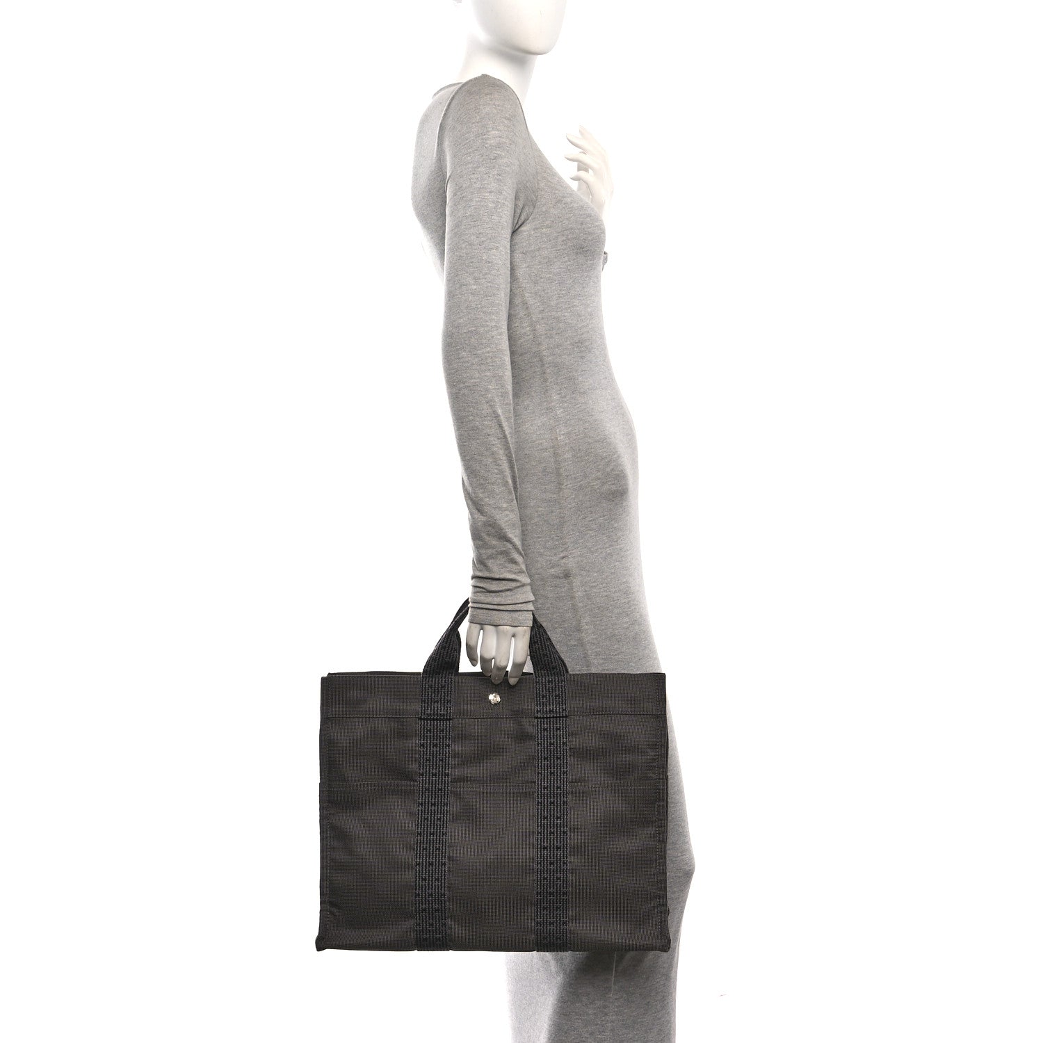 Hermes Canvas Herline MM Tote Grey 2 of 9
