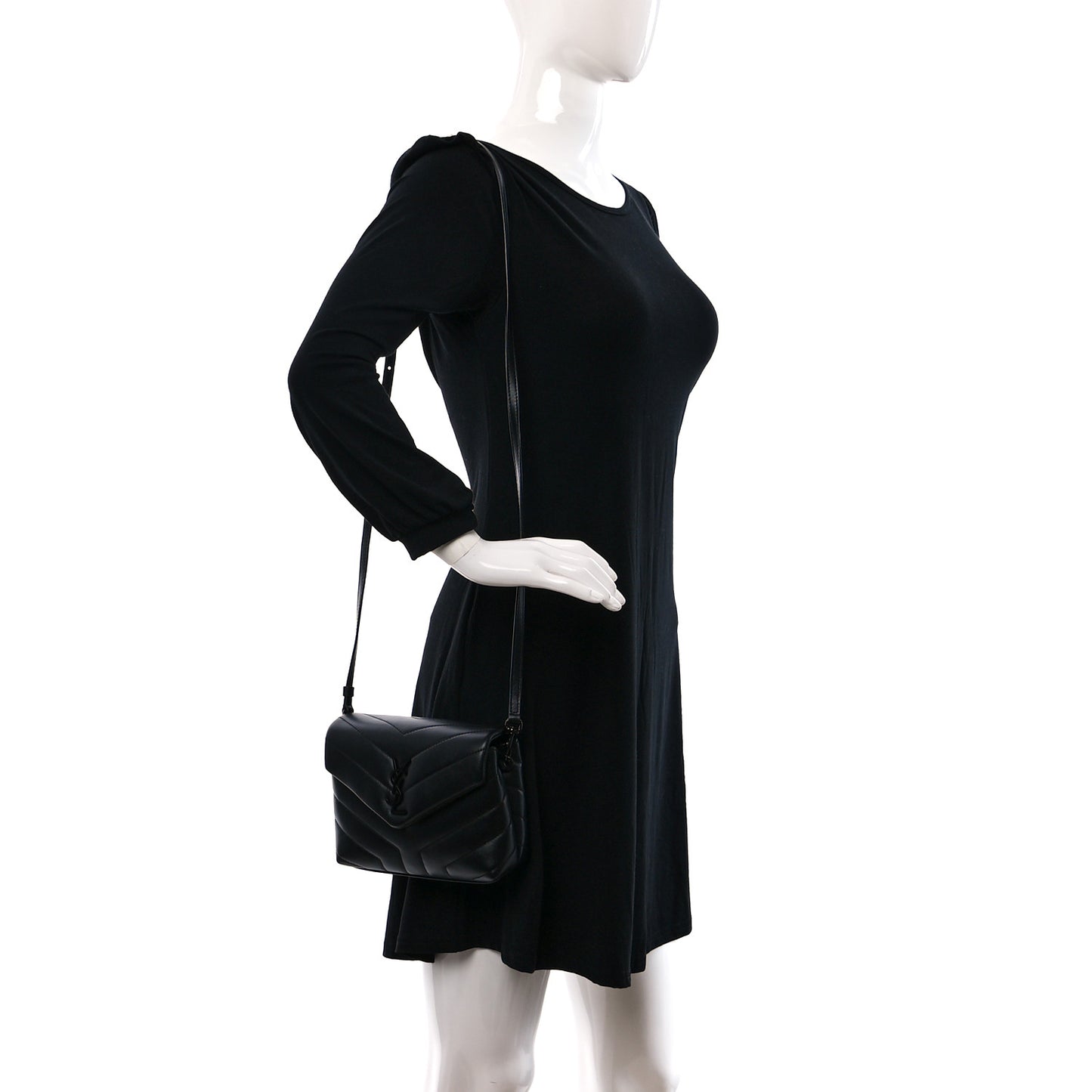 Calfskin Y Quilted Monogram Monochrome Toy Loulou Crossbody Bag Black