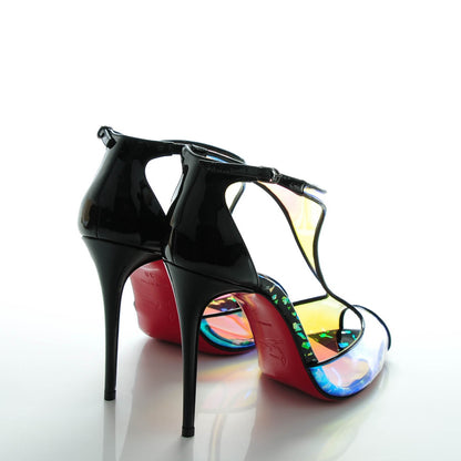 Christian Louboutin Disco Hologram PVC Patent Tiny 100 T-Strap Pumps 36 Black Multicolor 4 of 9