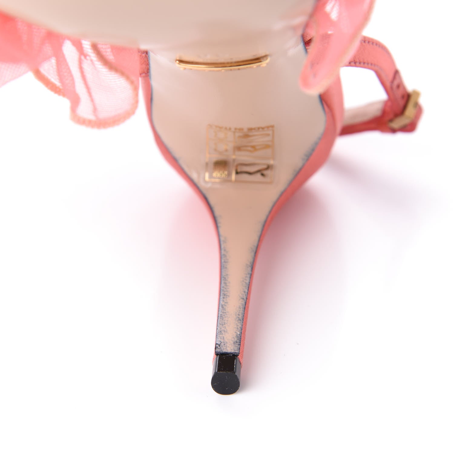 Gucci Tulle Ruffle Mid Heel Slingback Sandals 38 Peach White 11 of 14